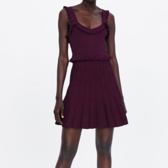 Purple Deep Burgundy Pleated Mini Zara Dress - Picture 1 of 6